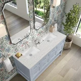 Breckenridge 60" Double Vanity, Serenity Blue, w/ 3 CM Eternal Jasmine Pearl Quartz Top