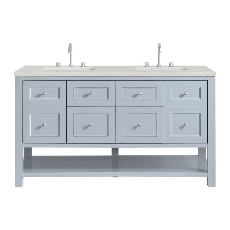 Breckenridge 60" Double Vanity, Serenity Blue, w/ 3 CM Lime Delight Quartz Top