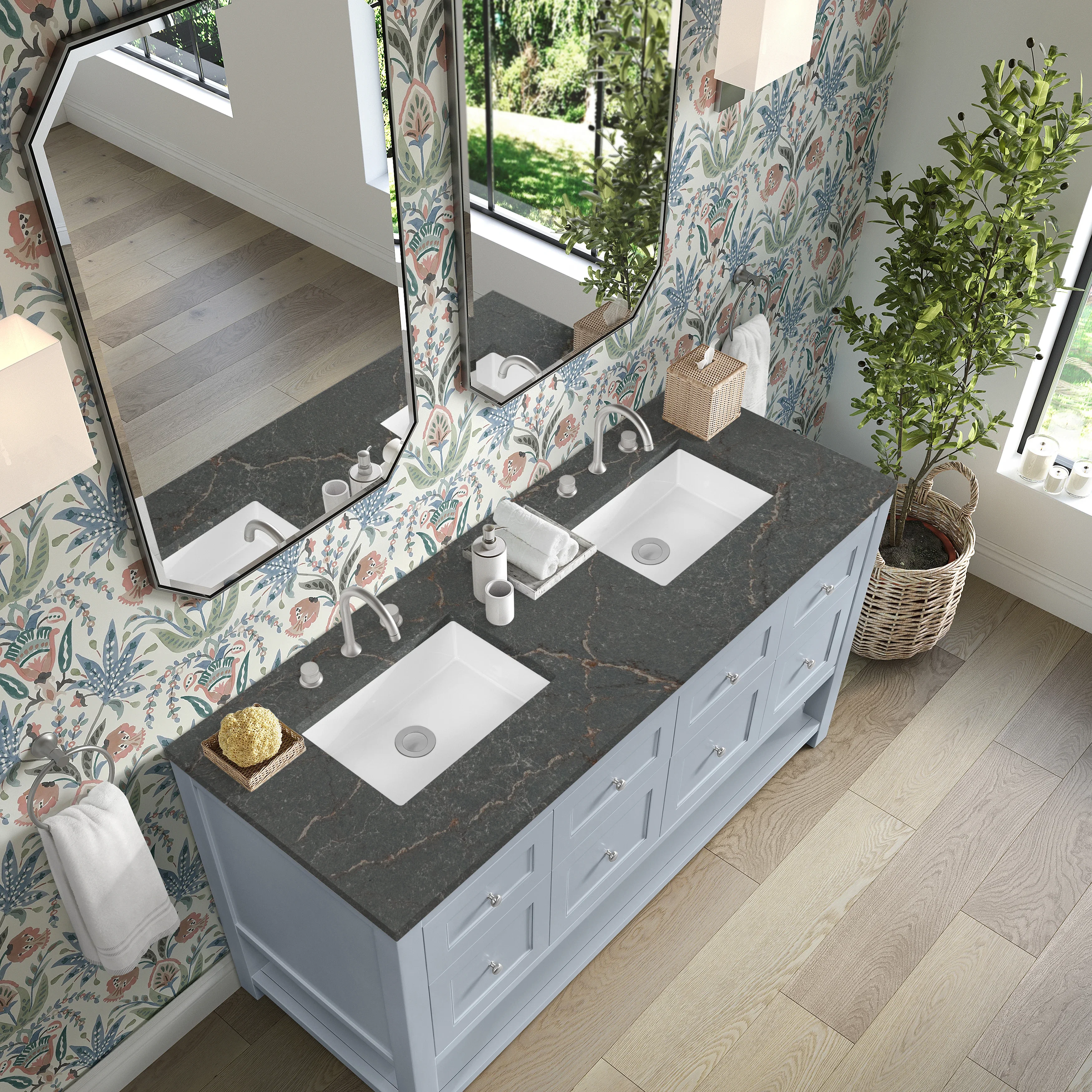 Breckenridge 60" Double Vanity, Serenity Blue w/ 3 CM Parisien Bleu Top