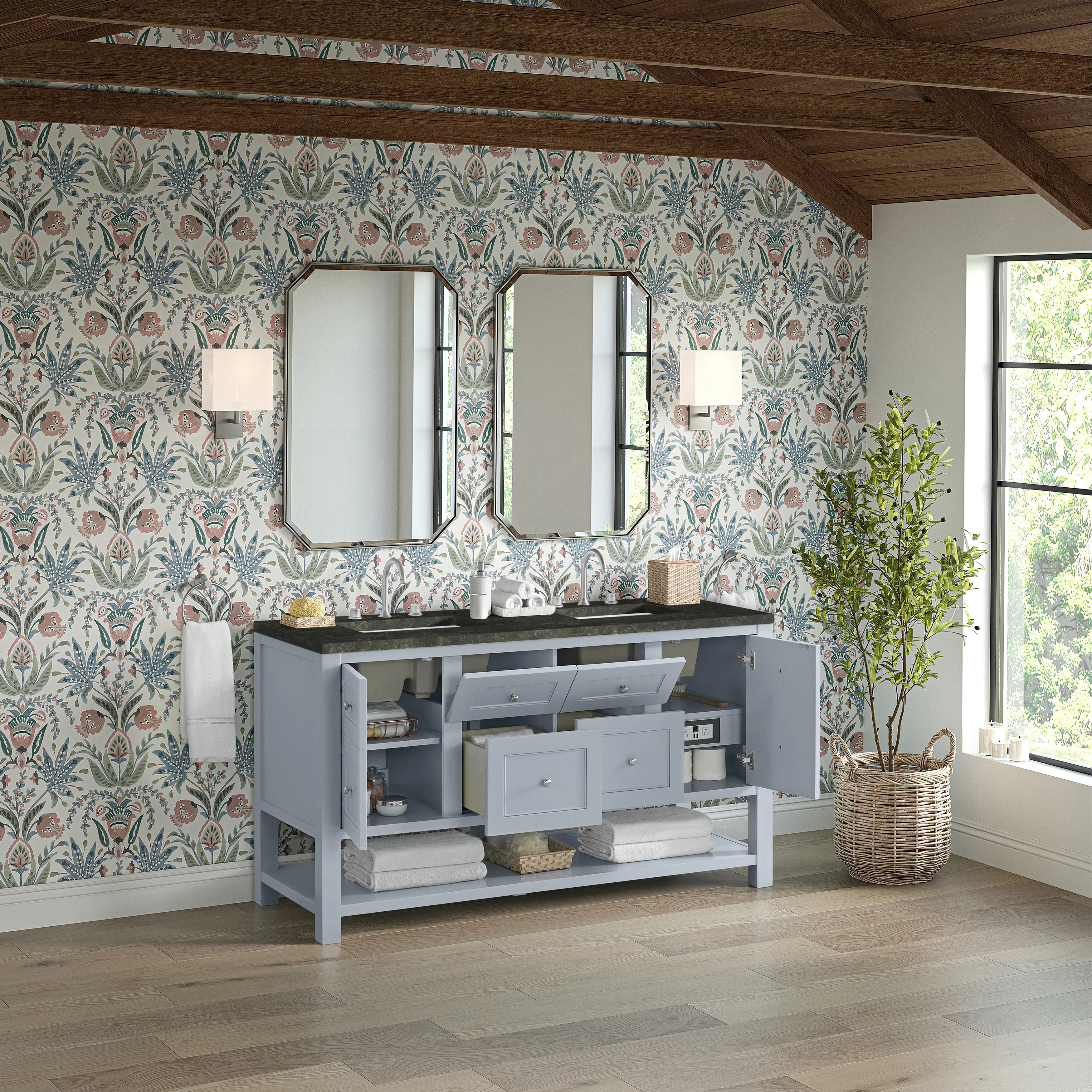 Breckenridge 60" Double Vanity, Serenity Blue, w/ 3 CM Phantome Eclos Top