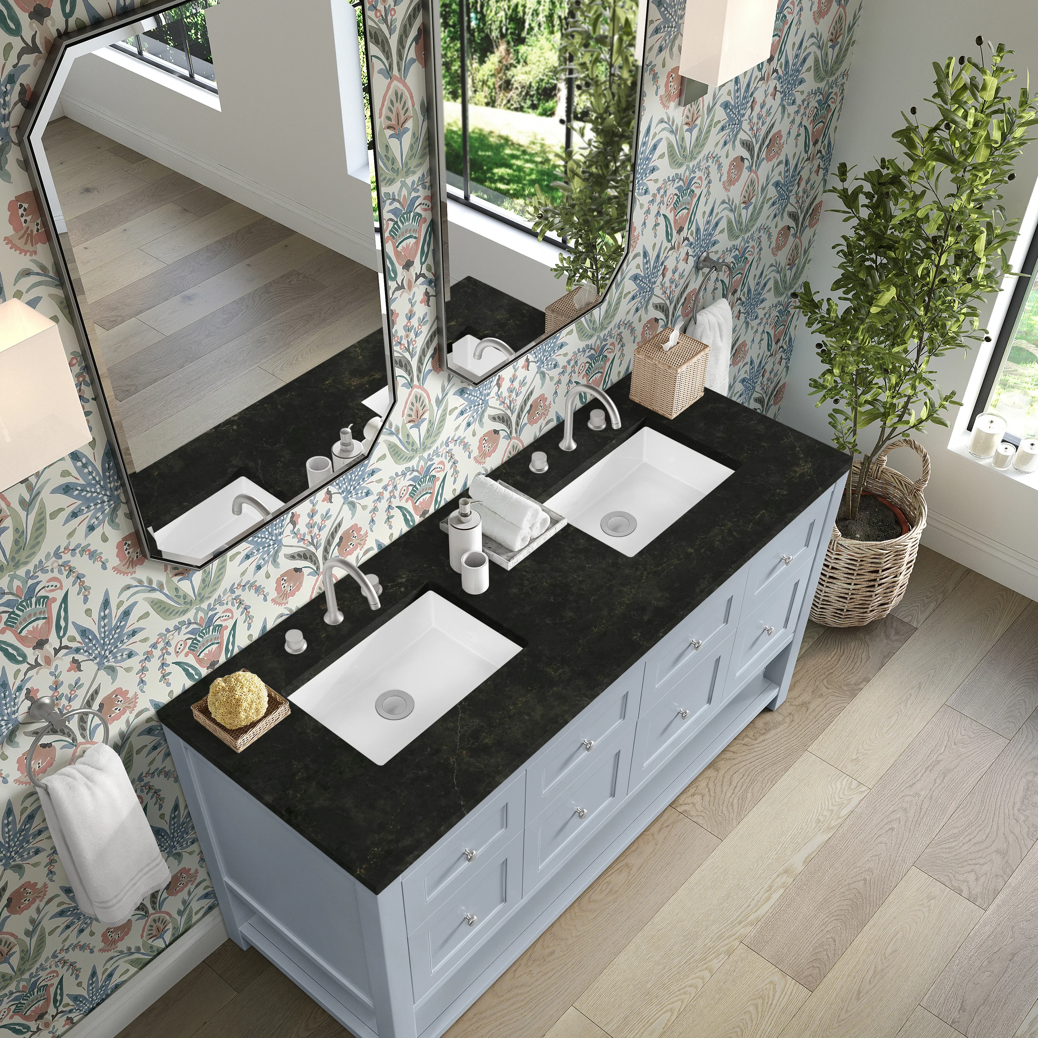 Breckenridge 60" Double Vanity, Serenity Blue, w/ 3 CM Phantome Eclos Top
