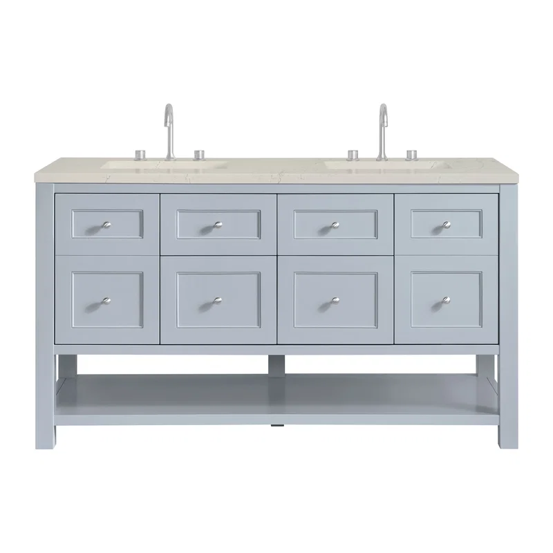 Breckenridge 60" Double Vanity, Serenity Blue, w/ 3 CM Siberian Silestone Top