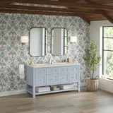 Breckenridge 60" Double Vanity, Serenity Blue, w/ 3 CM Siberian Silestone Top