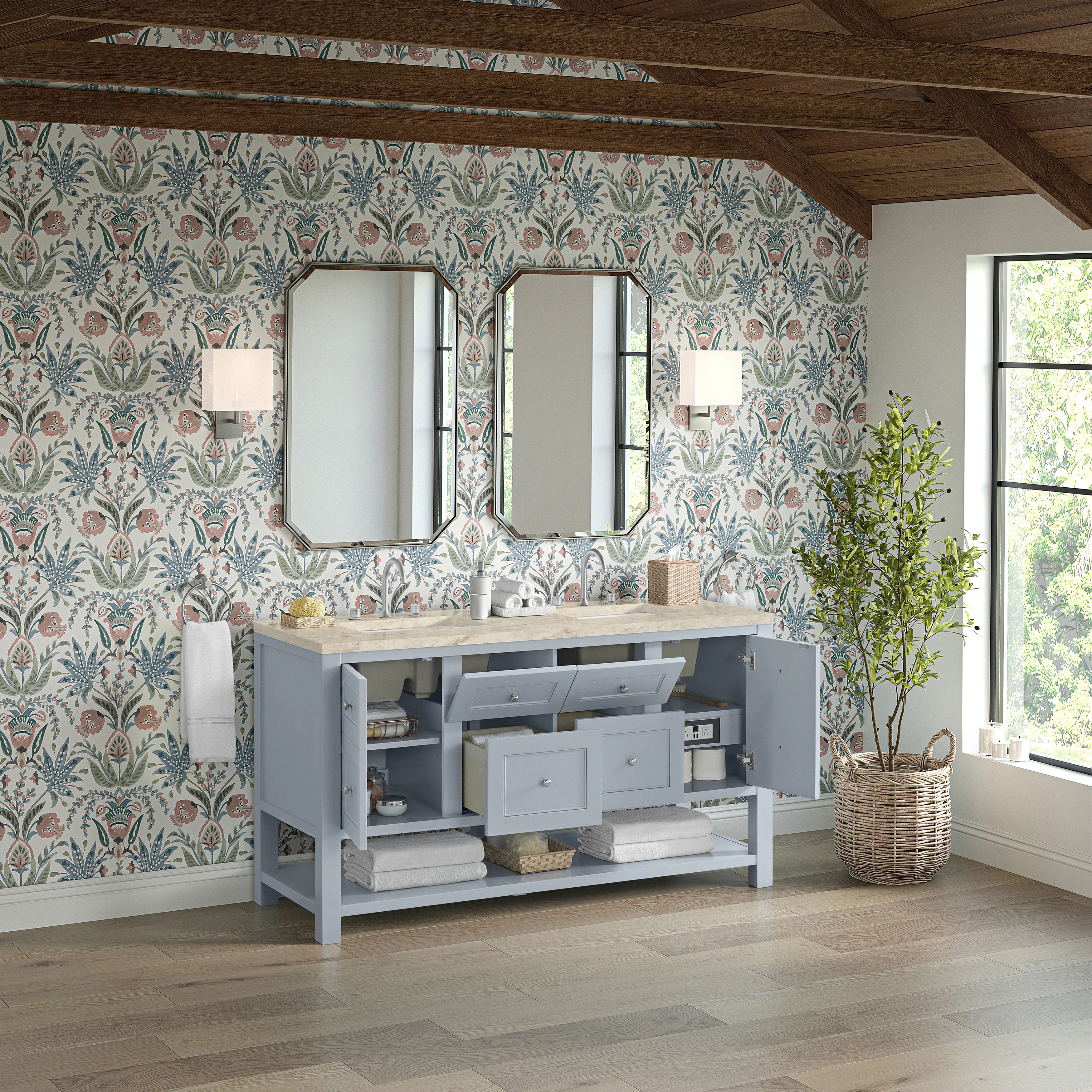 Breckenridge 60" Double Vanity, Serenity Blue, w/ 3 CM Tajnar Eclos Top