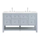 Breckenridge 60" Double Vanity, Serenity Blue, w/ 3 CM White Zeus Quartz Top