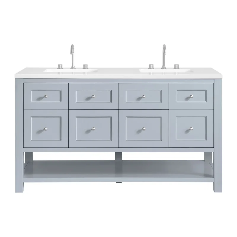 Breckenridge 60" Double Vanity, Serenity Blue, w/ 3 CM White Zeus Quartz Top