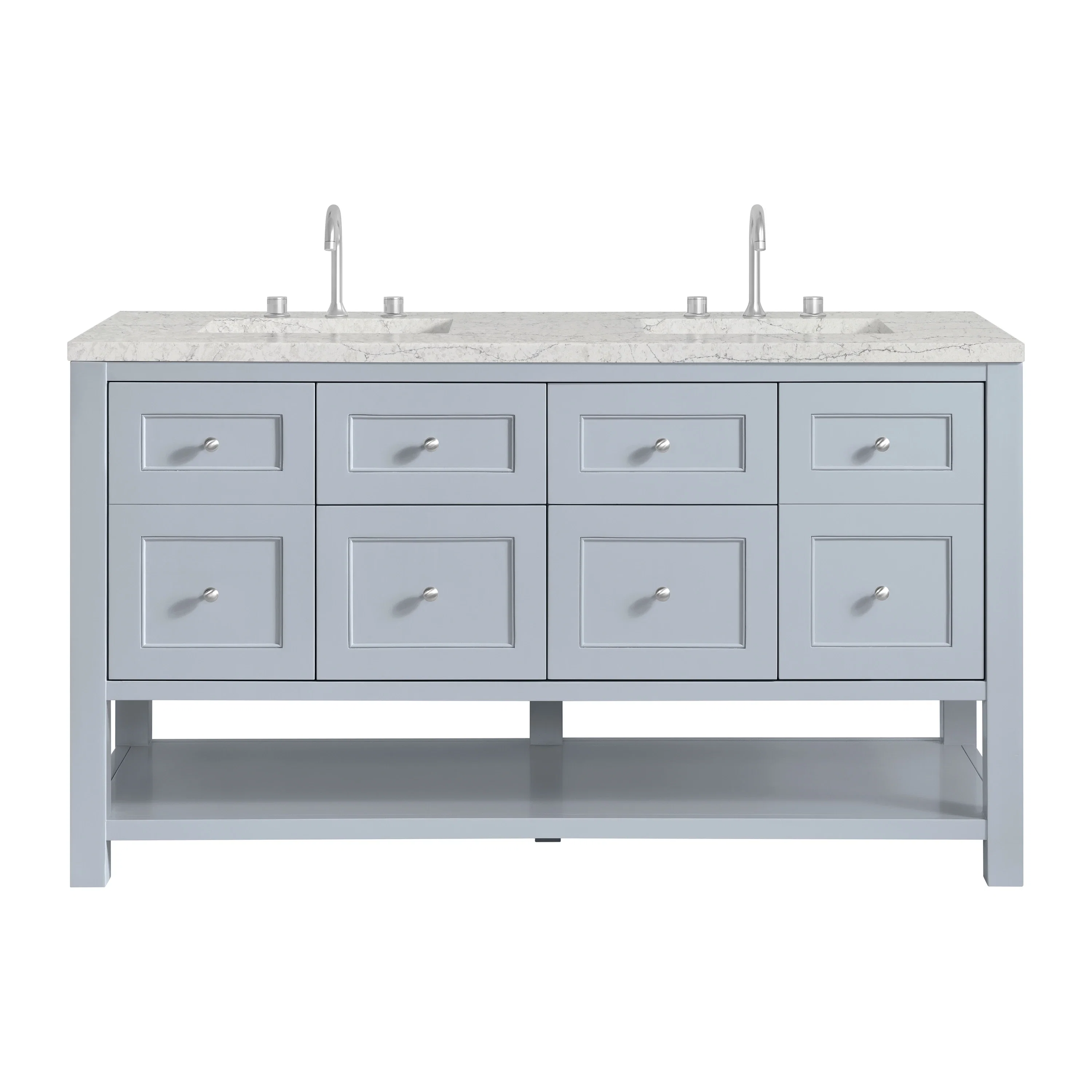 Breckenridge 60" Double Vanity, Serenity Blue, w/ 3 CM Eternal Jasmine Pearl Quartz Top w/FreePower Wireless Charger