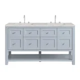 Breckenridge 60" Double Vanity, Serenity Blue, w/ 3 CM Eternal Jasmine Pearl Quartz Top w/FreePower Wireless Charger