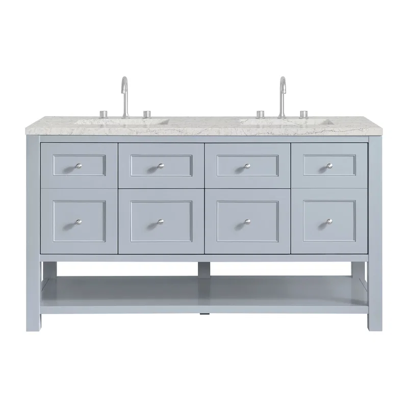 Breckenridge 60" Double Vanity, Serenity Blue, w/ 3 CM Eternal Jasmine Pearl Quartz Top w/FreePower Wireless Charger