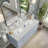 Breckenridge 60" Double Vanity, Serenity Blue, w/ 3 CM Eternal Jasmine Pearl Quartz Top w/FreePower Wireless Charger