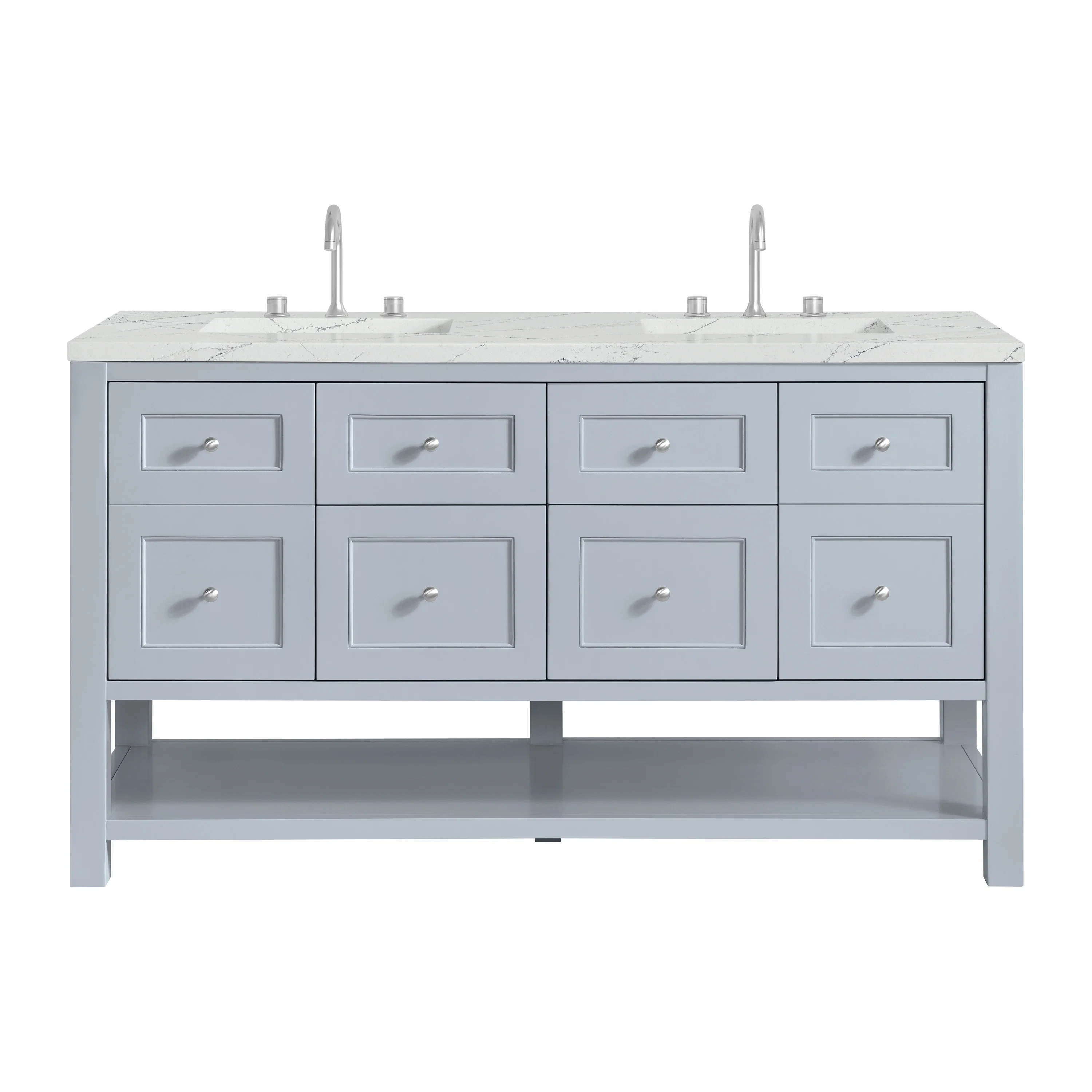 Breckenridge 60" Double Vanity, Serenity Blue, w/ 3 CM Ethereal Noctis Quartz Top w/FreePower Wireless Charger