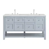 Breckenridge 60" Double Vanity, Serenity Blue, w/ 3 CM Ethereal Noctis Quartz Top w/FreePower Wireless Charger