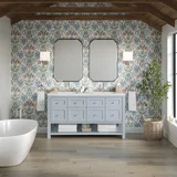 Breckenridge 60" Double Vanity, Serenity Blue, w/ 3 CM Ethereal Noctis Quartz Top w/FreePower Wireless Charger