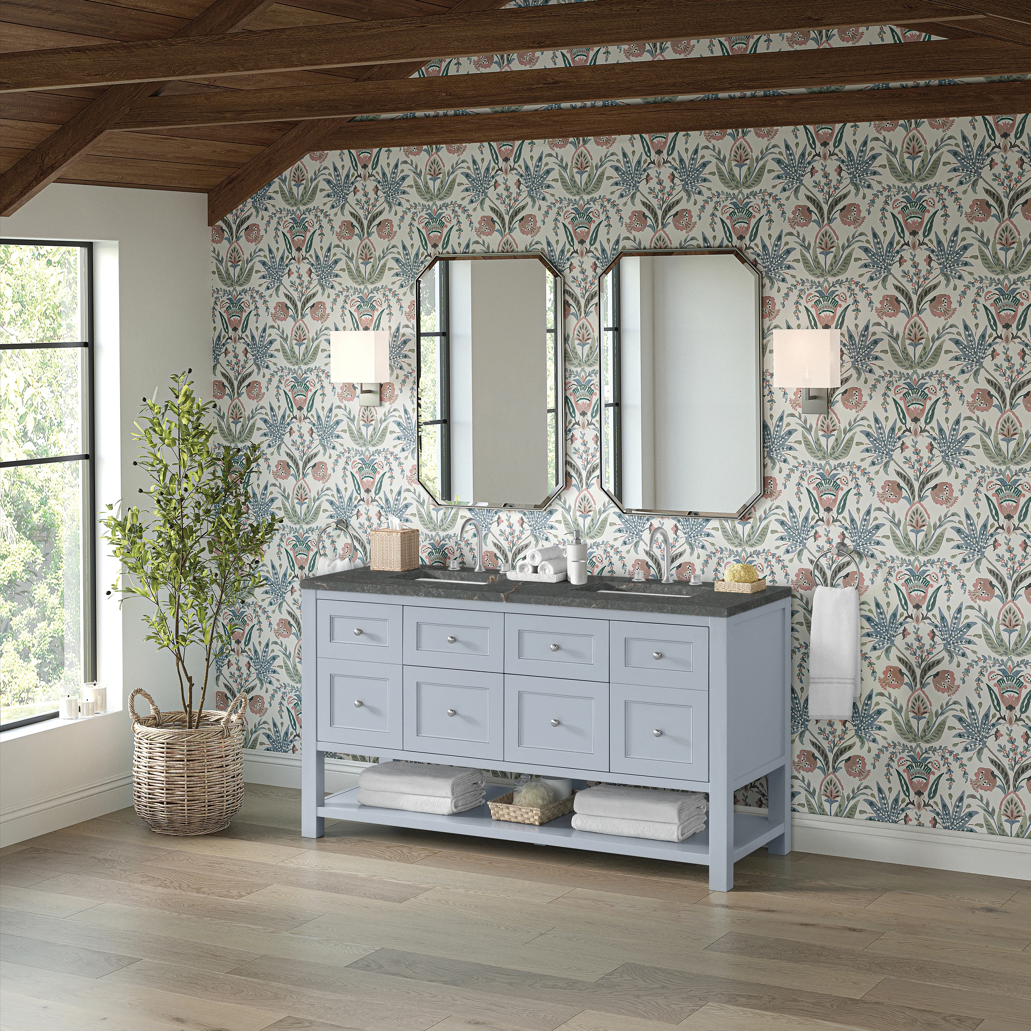 Breckenridge 60" Double Vanity, Serenity Blue w/ 3 CM Parisien Bleu Top w/FreePower Wireless Charger