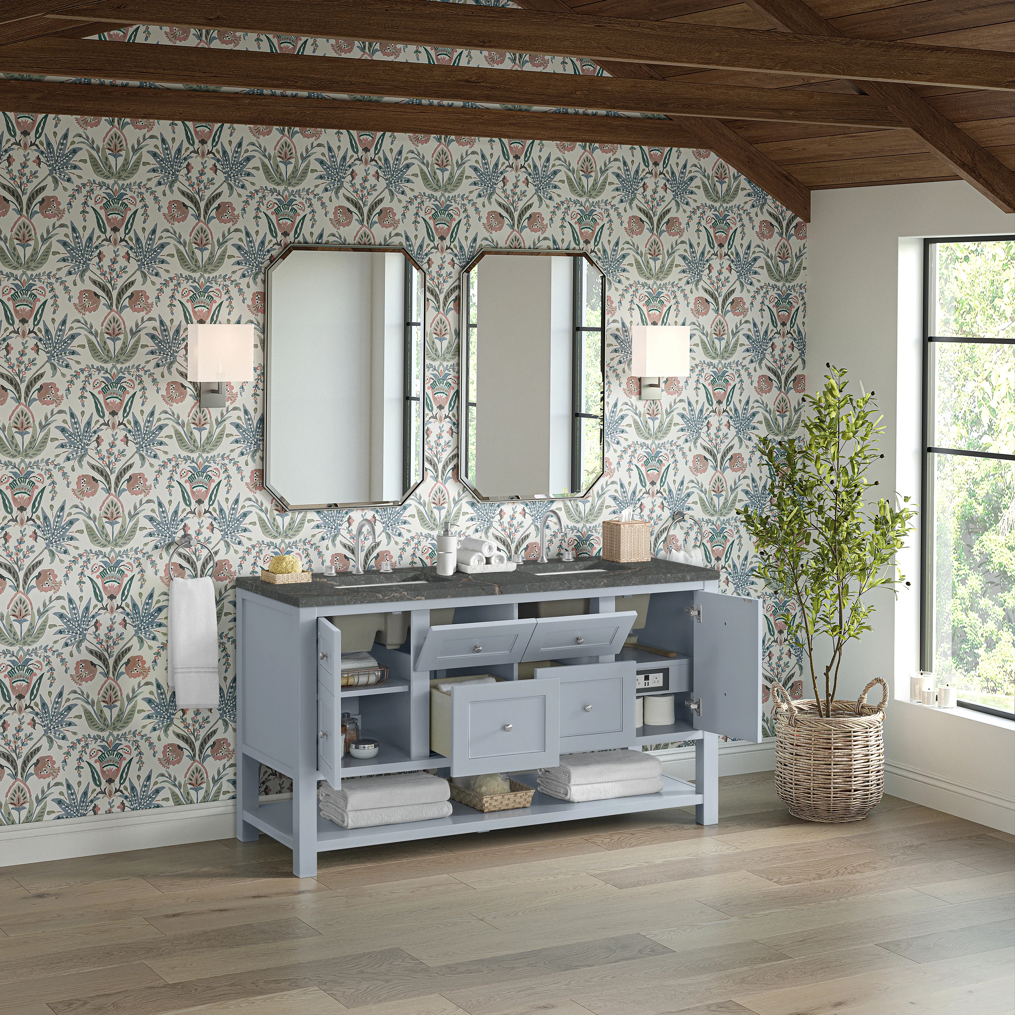 Breckenridge 60" Double Vanity, Serenity Blue w/ 3 CM Parisien Bleu Top w/FreePower Wireless Charger