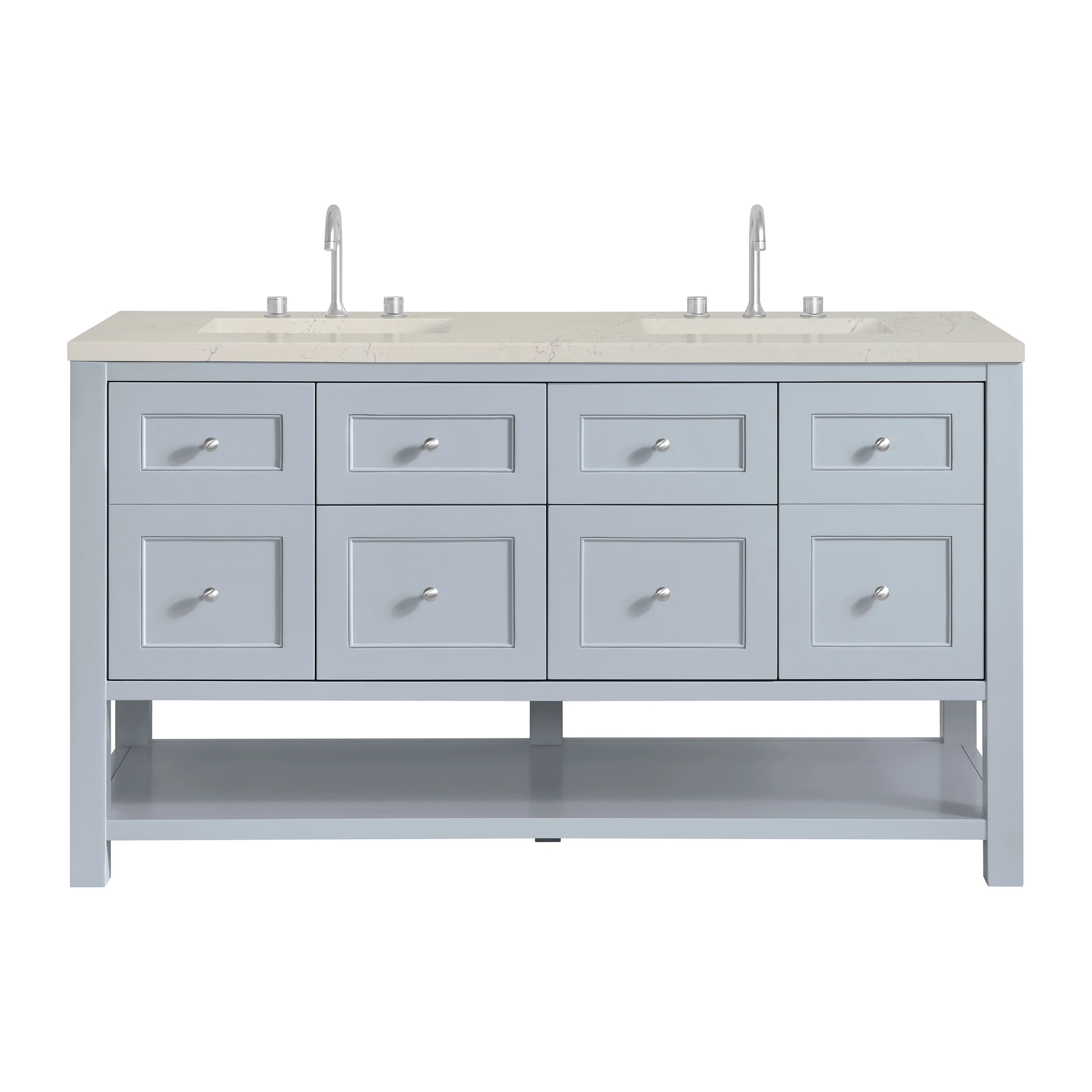 Breckenridge 60" Double Vanity, Serenity Blue, w/ 3 CM Siberian Silestone Top w/FreePower Wireless Charger