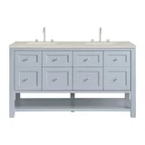 Breckenridge 60" Double Vanity, Serenity Blue, w/ 3 CM Siberian Silestone Top w/FreePower Wireless Charger