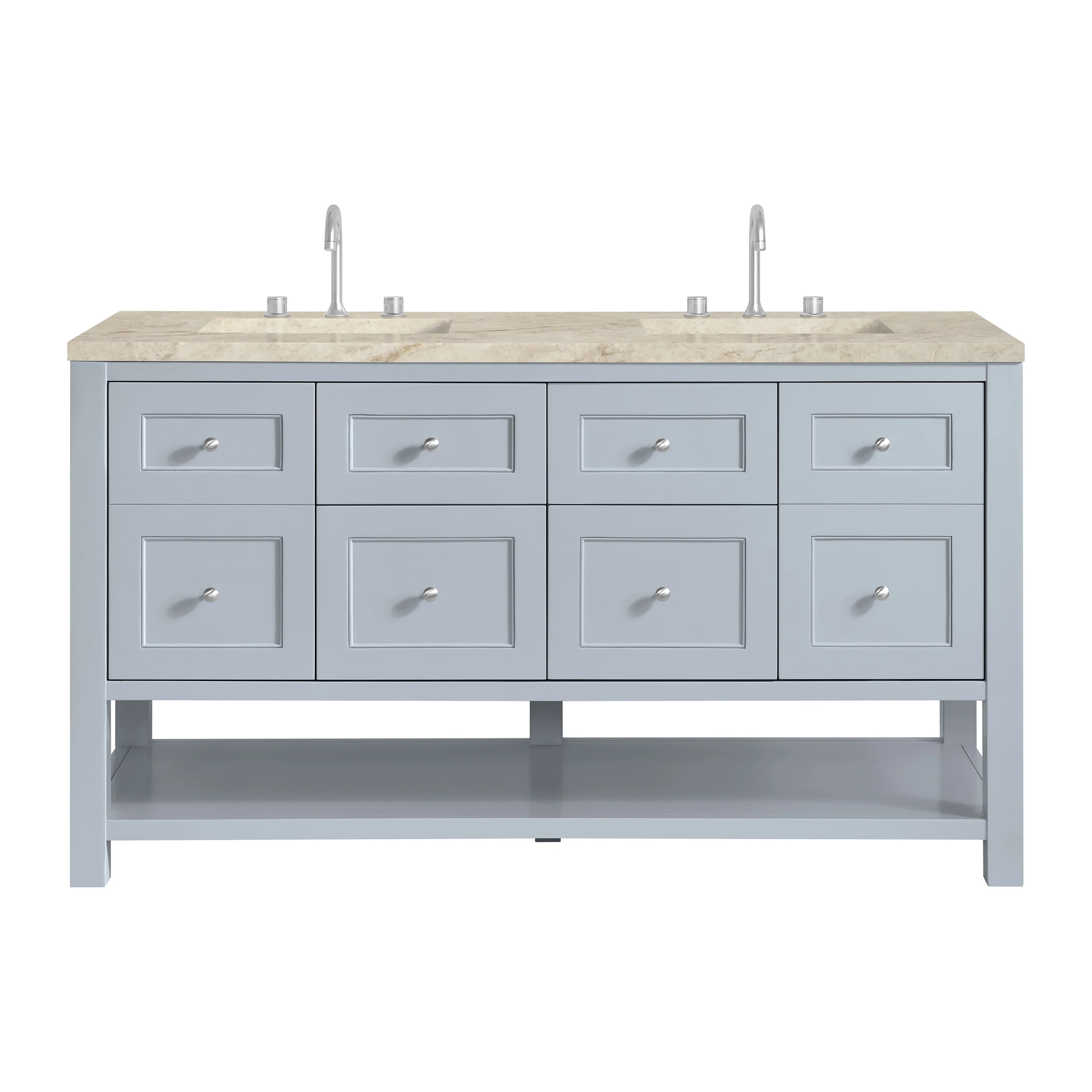 Breckenridge 60" Double Vanity, Serenity Blue, w/ 3 CM Tajnar Eclos Top w/FreePower Wireless Charger