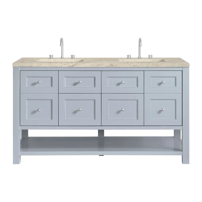 Breckenridge 60" Double Vanity, Serenity Blue, w/ 3 CM Tajnar Eclos Top w/FreePower Wireless Charger