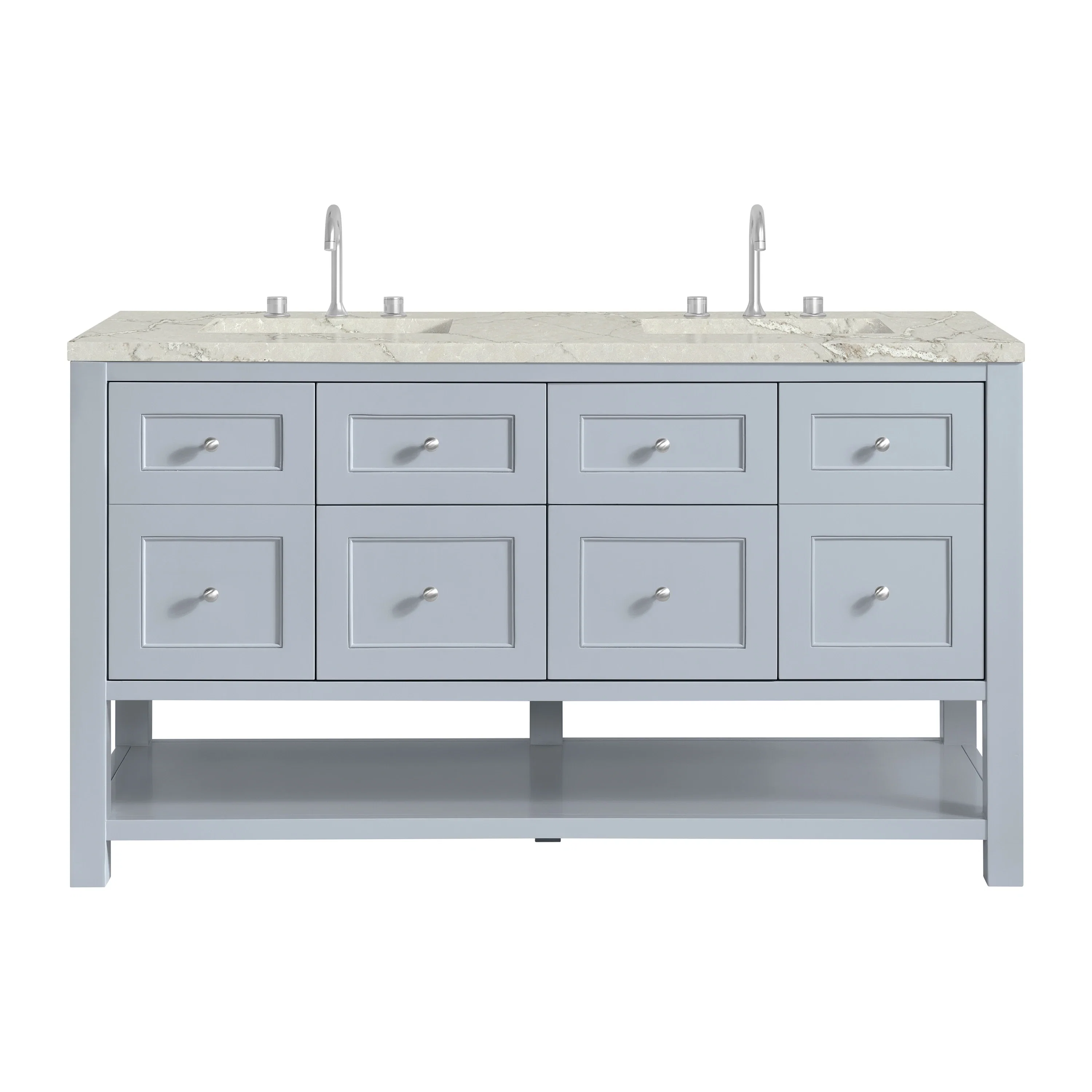 Breckenridge 60" Double Vanity, Serenity Blue, w/ 3 CM Victorian Silver Quartz Top w/FreePower Wireless Charger
