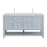 Breckenridge 60" Double Vanity, Serenity Blue, w/ 3 CM Victorian Silver Quartz Top w/FreePower Wireless Charger