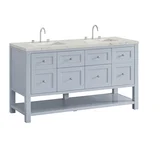 Breckenridge 60" Double Vanity, Serenity Blue, w/ 3 CM Victorian Silver Quartz Top w/FreePower Wireless Charger