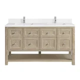 Breckenridge 60" Double Vanity, Whitewashed Oak, w/ Single Hole 3 CM White Zeus Quartz Top & Backsplash