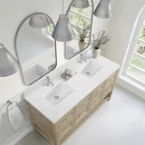 Breckenridge 60" Double Vanity, Whitewashed Oak, w/ Single Hole 3 CM White Zeus Quartz Top & Backsplash