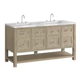 Breckenridge 60" Double Vanity, Whitewashed Oak, w/ 3 CM Carrara Marble Top