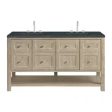 Breckenridge 60" Double Vanity, Whitewashed Oak, w/ 3 CM Charcoal Soapstone Quartz Top