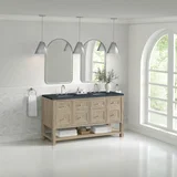 Breckenridge 60" Double Vanity, Whitewashed Oak, w/ 3 CM Charcoal Soapstone Quartz Top