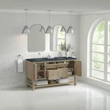 Breckenridge 60" Double Vanity, Whitewashed Oak, w/ 3 CM Charcoal Soapstone Quartz Top