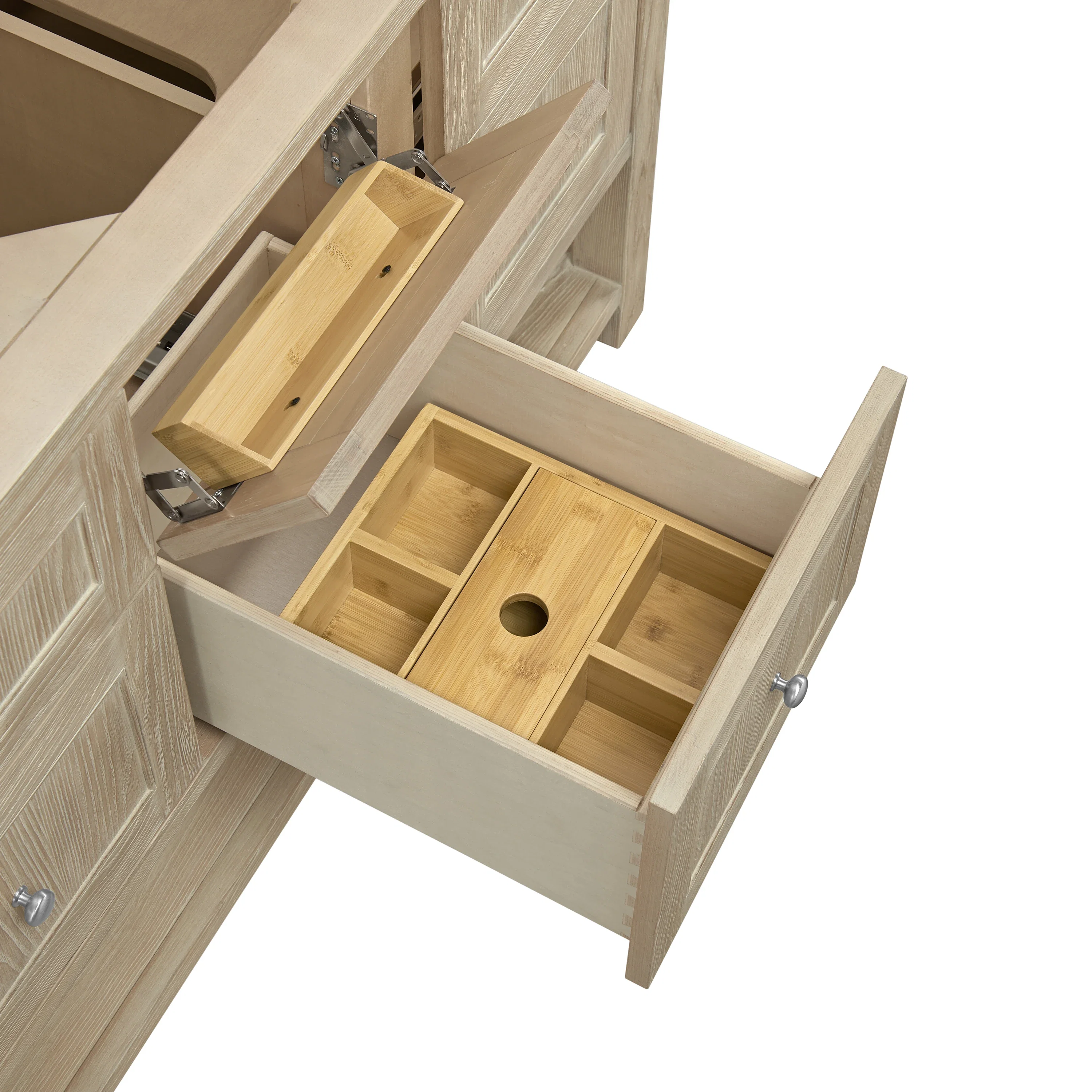 Breckenridge 60" Double Vanity, Whitewashed Oak, w/ 3 CM Eternal Jasmine Pearl Quartz Top