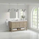 Breckenridge 60" Double Vanity, Whitewashed Oak, w/ 3 CM Eternal Jasmine Pearl Quartz Top