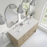 Breckenridge 60" Double Vanity, Whitewashed Oak, w/ 3 CM Eternal Jasmine Pearl Quartz Top