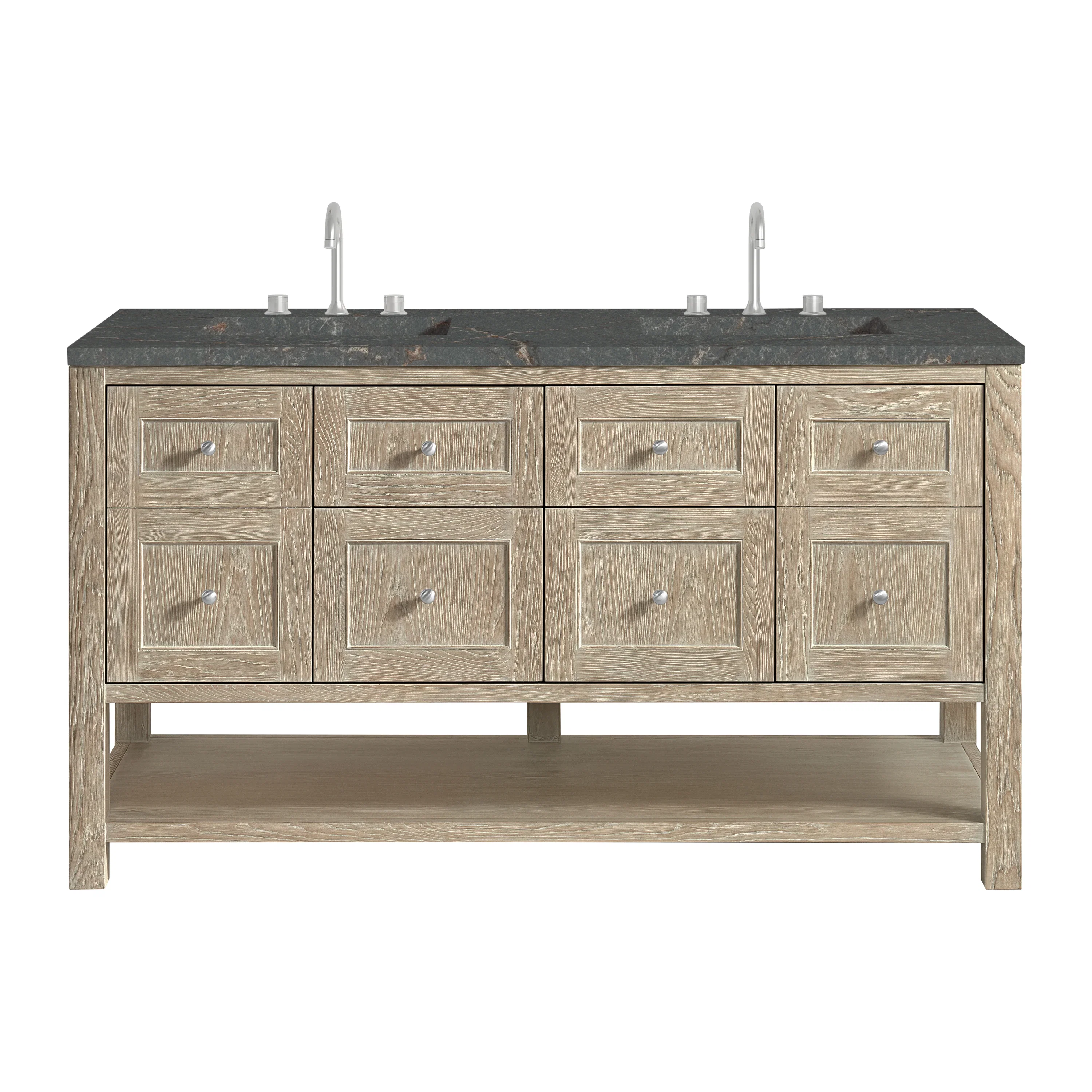 Breckenridge 60" Double Vanity, Whitewashed Oak w/ 3 CM Parisien Bleu Top