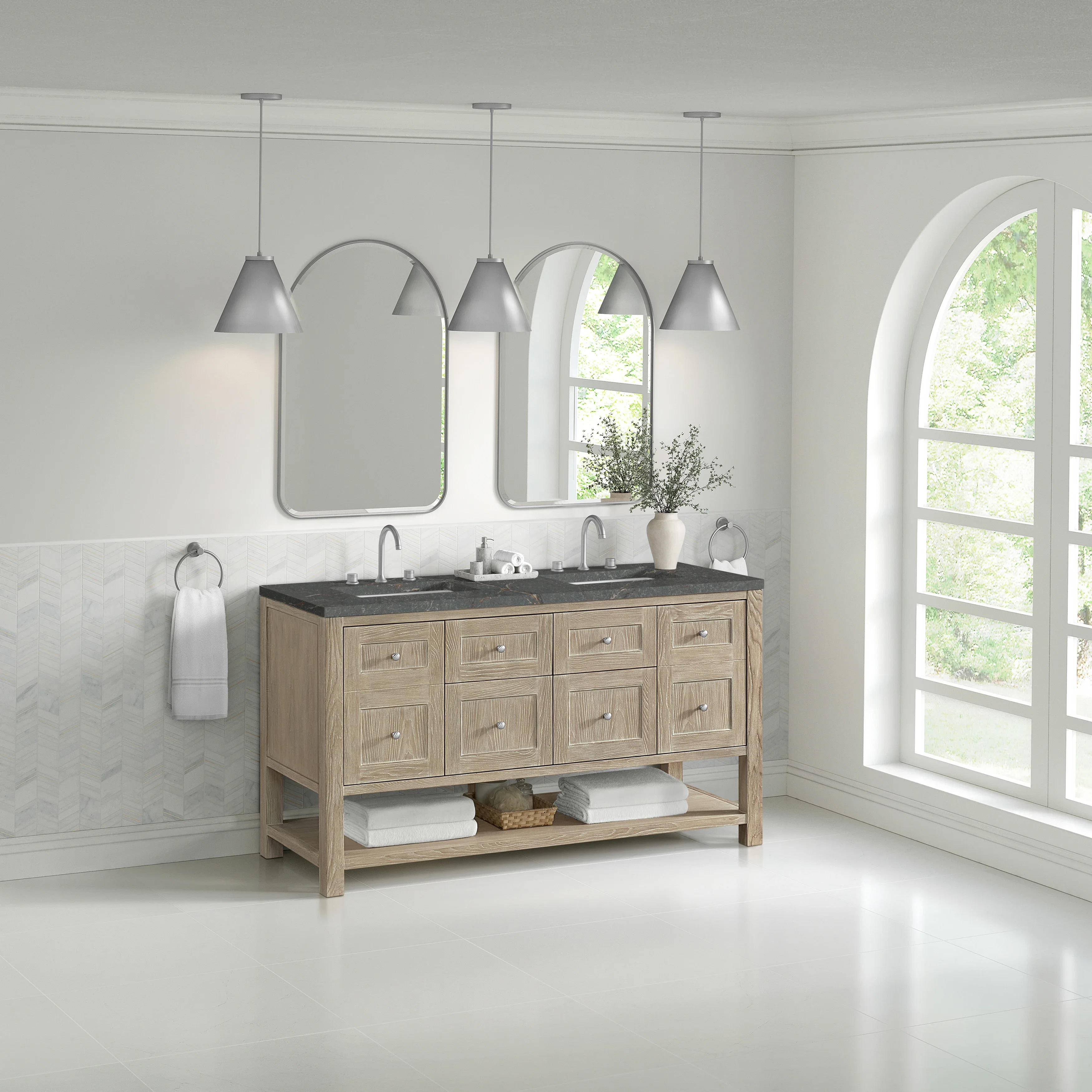Breckenridge 60" Double Vanity, Whitewashed Oak w/ 3 CM Parisien Bleu Top