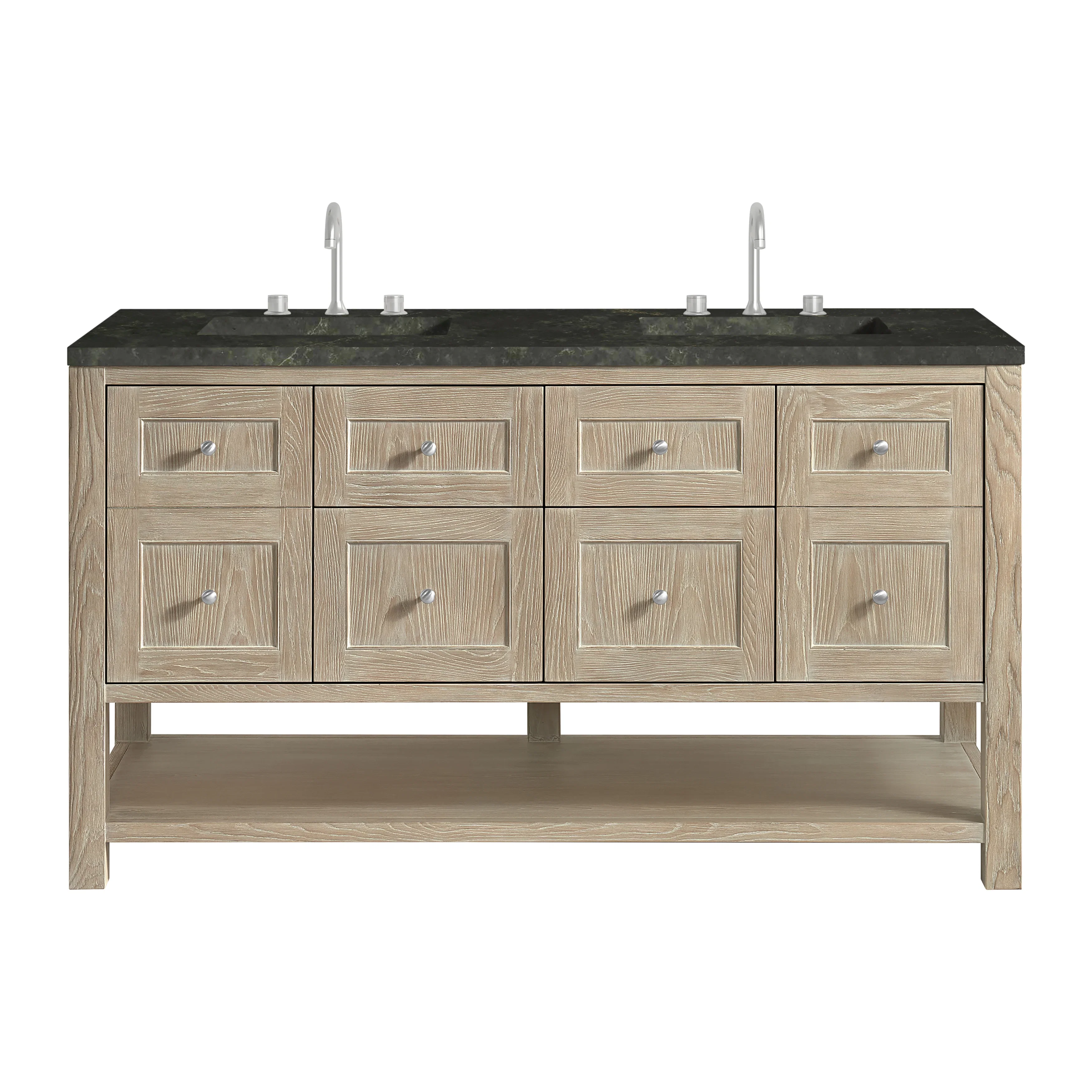 Breckenridge 60" Double Vanity, Whitewashed Oak, w/ 3 CM Phantome Eclos Top
