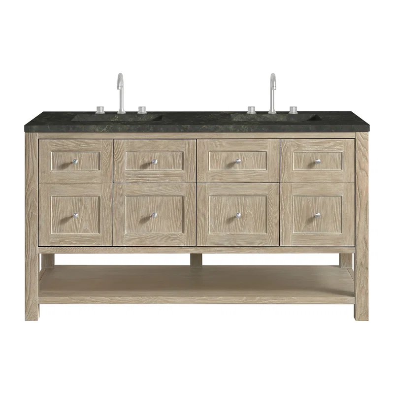 Breckenridge 60" Double Vanity, Whitewashed Oak, w/ 3 CM Phantome Eclos Top