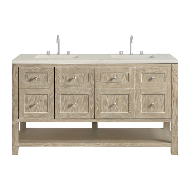 Breckenridge 60" Double Vanity, Whitewashed Oak, w/ 3 CM Siberian Silestone Top
