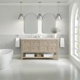 Breckenridge 60" Double Vanity, Whitewashed Oak, w/ 3 CM Siberian Silestone Top