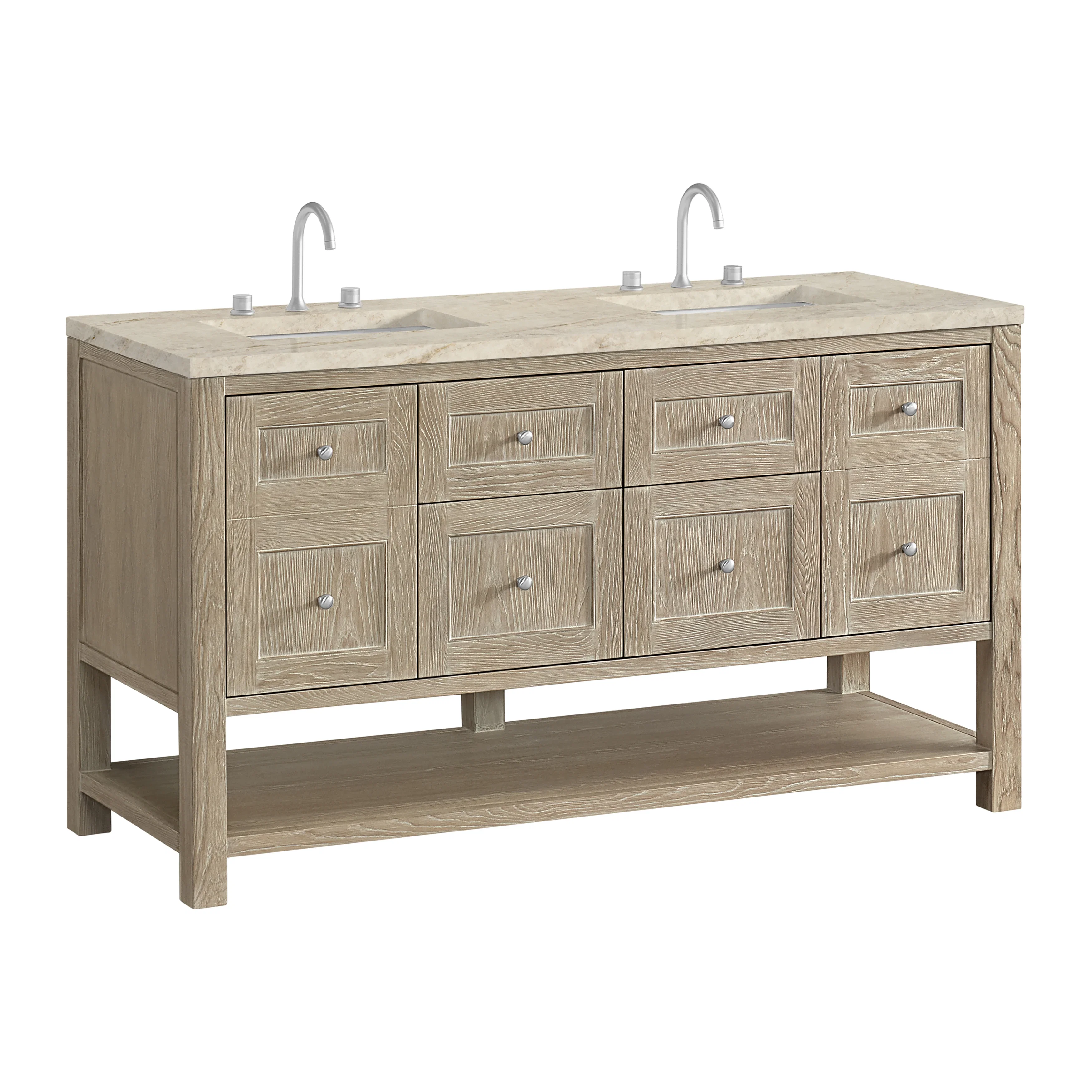 Breckenridge 60" Double Vanity, Whitewashed Oak, w/ 3 CM Tajnar Eclos Top