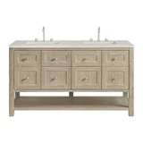 Breckenridge 60" Double Vanity, Whitewashed Oak, w/ 3 CM Tajnar Eclos Top