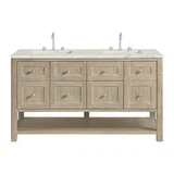 Breckenridge 60" Double Vanity, Whitewashed Oak, w/ 3 CM Victorian Silver Quartz Top