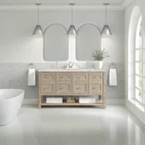 Breckenridge 60" Double Vanity, Whitewashed Oak, w/ 3 CM Victorian Silver Quartz Top