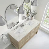 Breckenridge 60" Double Vanity, Whitewashed Oak, w/ 3 CM Victorian Silver Quartz Top