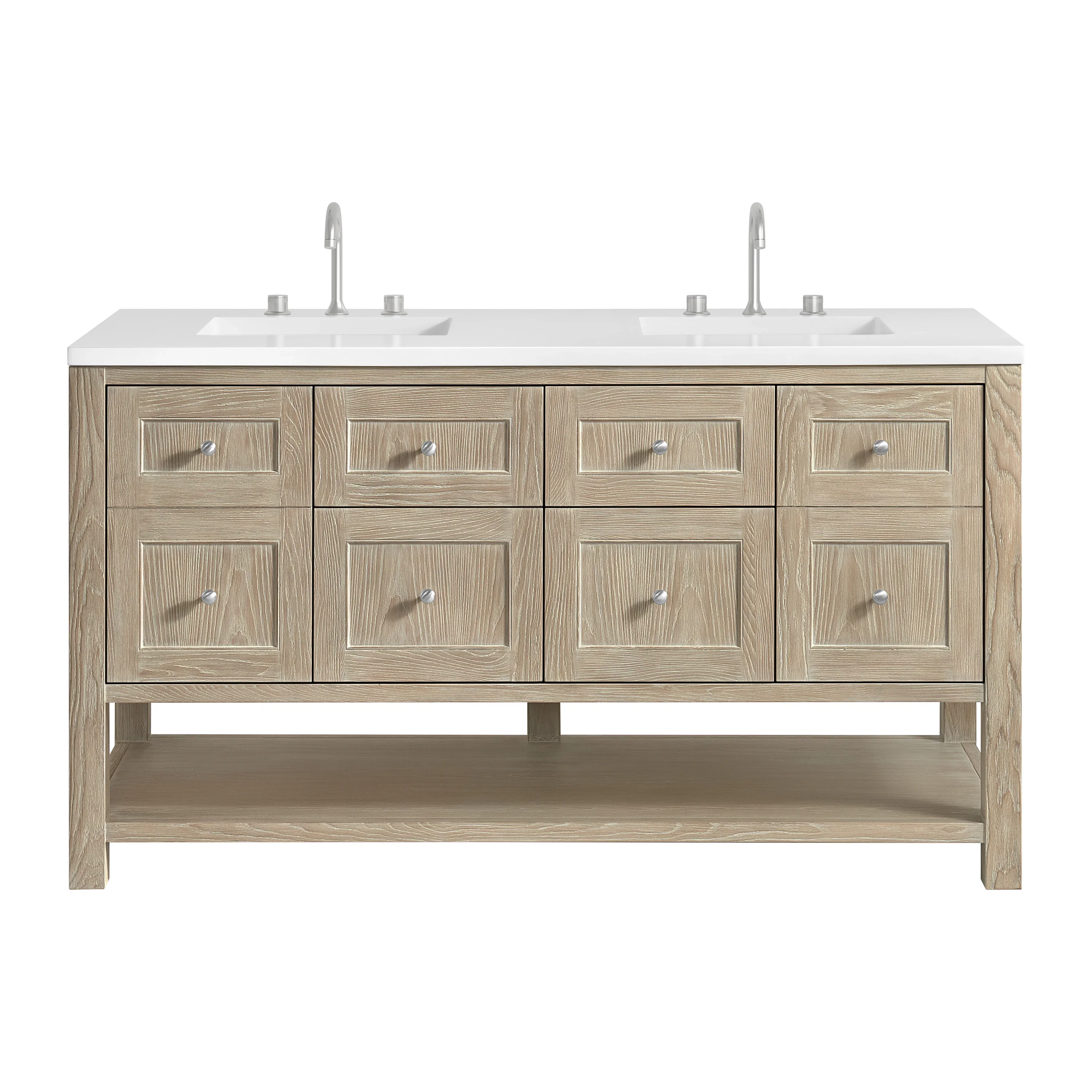 Breckenridge 60" Double Vanity, Whitewashed Oak, w/ 3 CM White Zeus Quartz Top