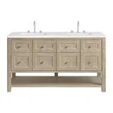 Breckenridge 60" Double Vanity, Whitewashed Oak, w/ 3 CM White Zeus Quartz Top