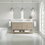 Breckenridge 60" Double Vanity, Whitewashed Oak, w/ 3 CM White Zeus Quartz Top