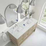 Breckenridge 60" Double Vanity, Whitewashed Oak, w/ 3 CM Ethereal Noctis Quartz Top w/FreePower Wireless Charger
